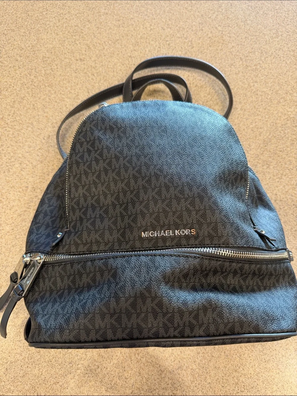 Michael Kors Black Logo Zip-Front Backpack Unisex